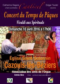 Vivaldi aux spirituals avec le Duo Canticel à l'église Saint Saturnin. Le dimanche 10 avril 2016 à Cazouls les Béziers. Herault. 